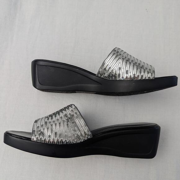 Nina Platform Sandals Size 8 Sequin Silver Metallic Y2K Chunky Sole Party Date - Picture 2 of 10